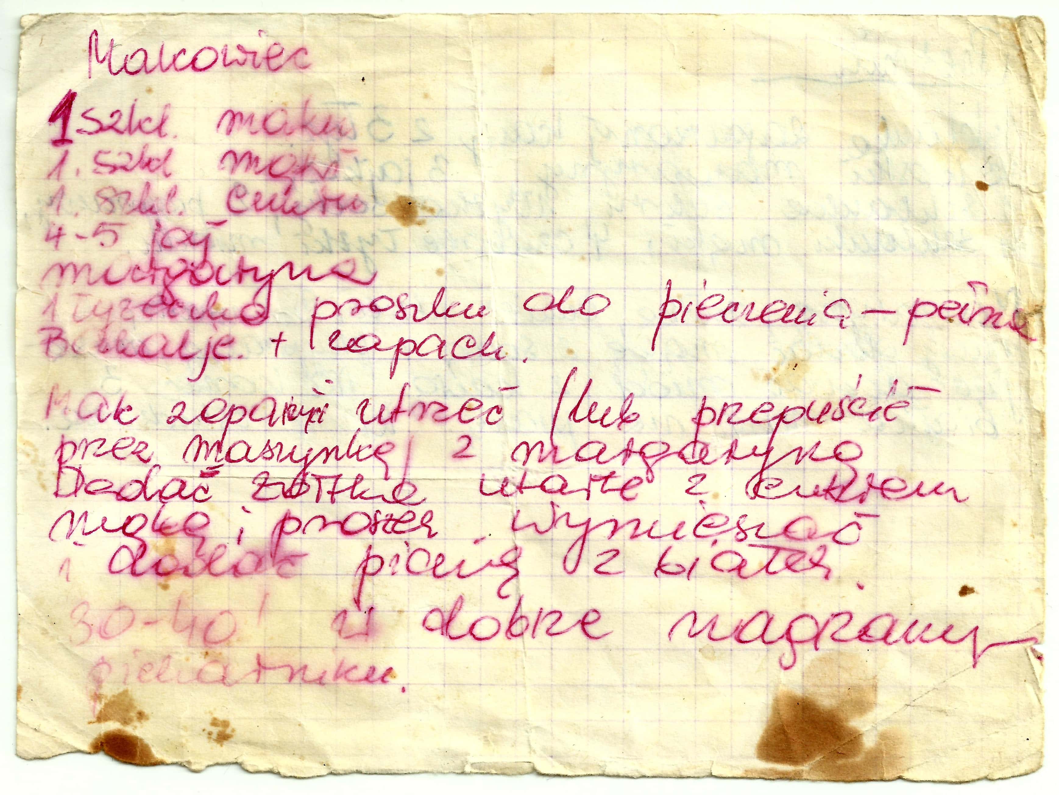 zeskanowany dokument, odręcznie pisany przepis kulinarny