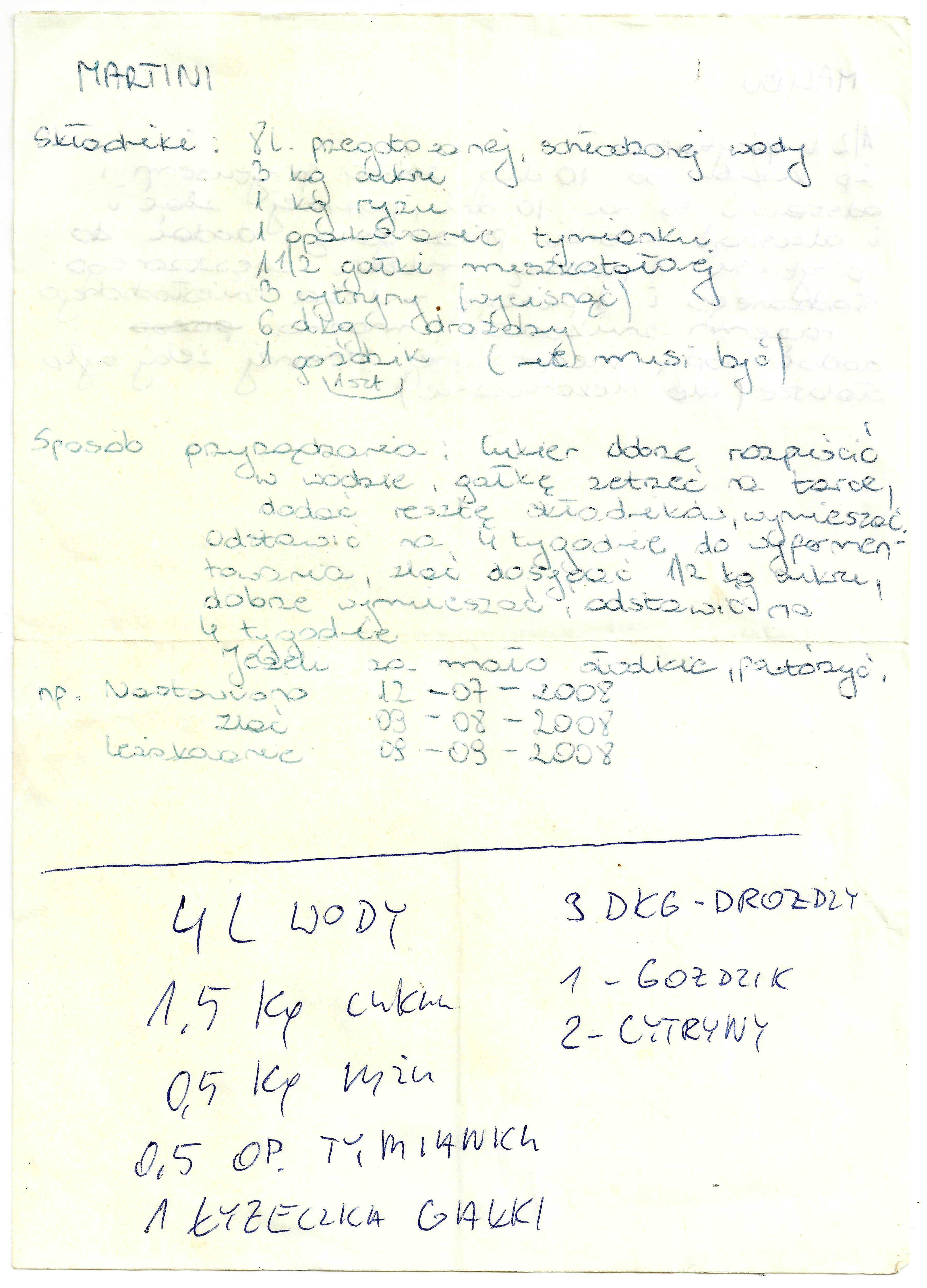 zeskanowany dokument, odręcznie pisany przepis kulinarny
