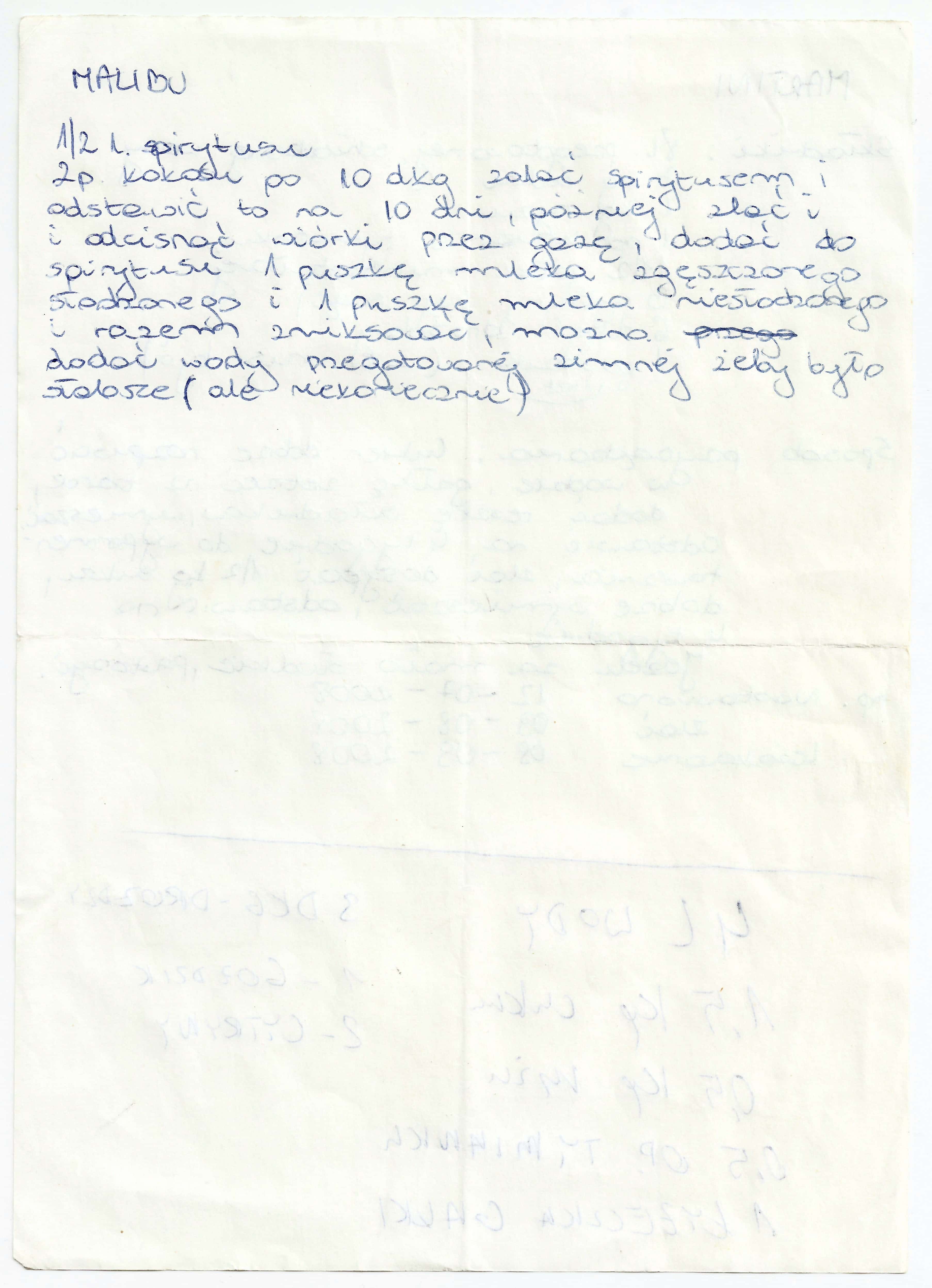 zeskanowany dokument, odręcznie pisany przepis kulinarny