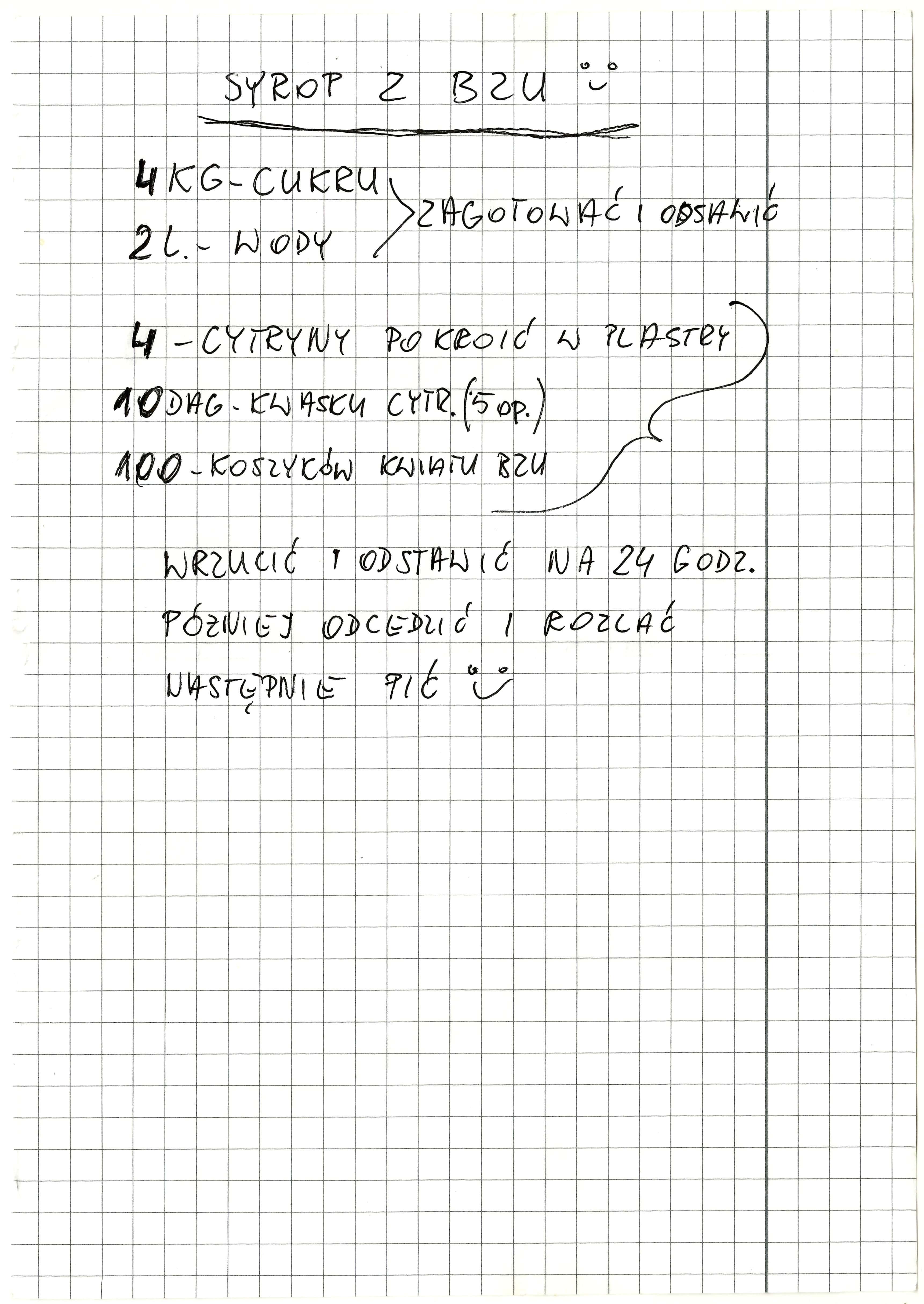 zeskanowany dokument, odręcznie pisany przepis kulinarny