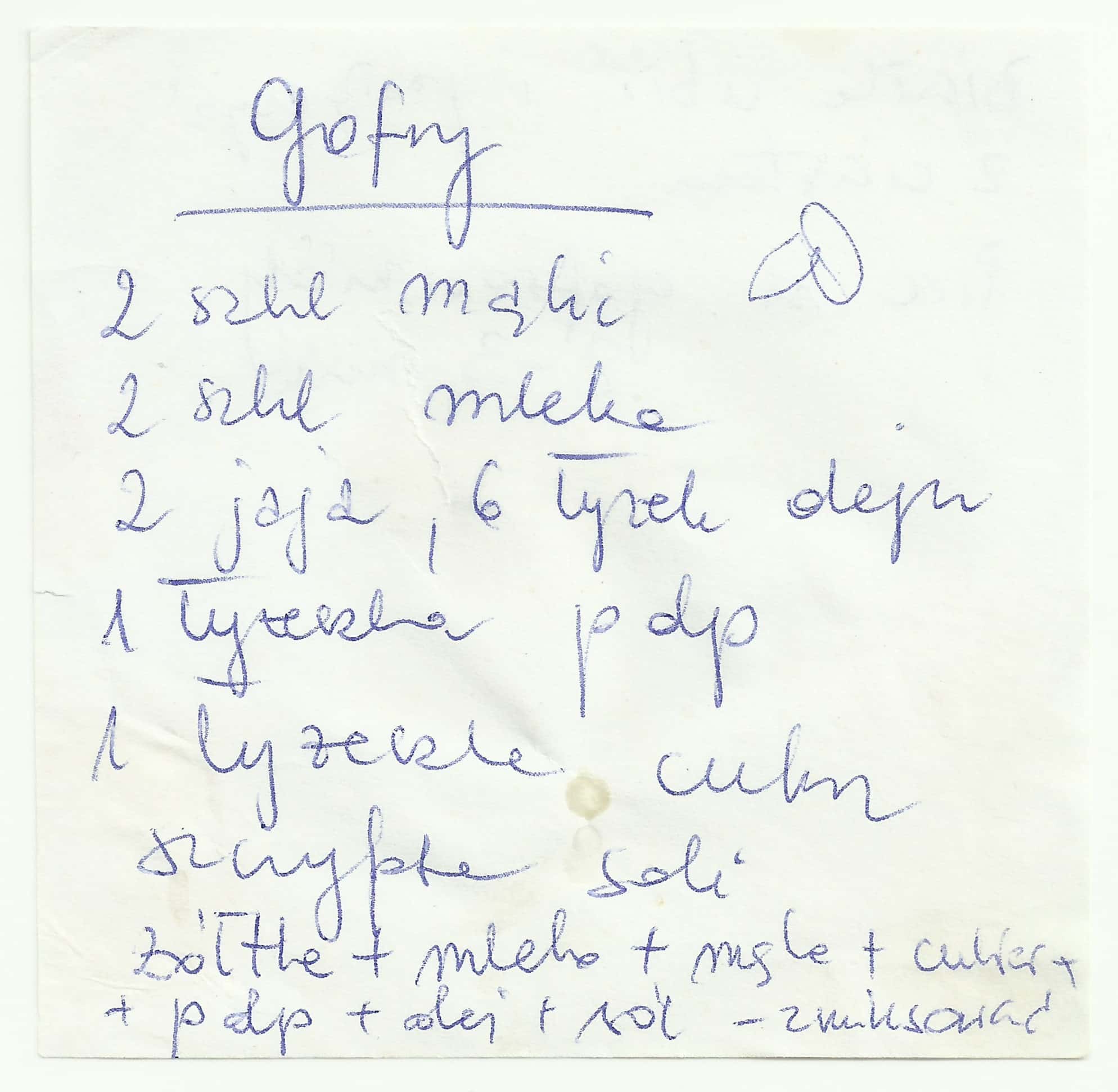 zeskanowany dokument, odręcznie pisany przepis kulinarny