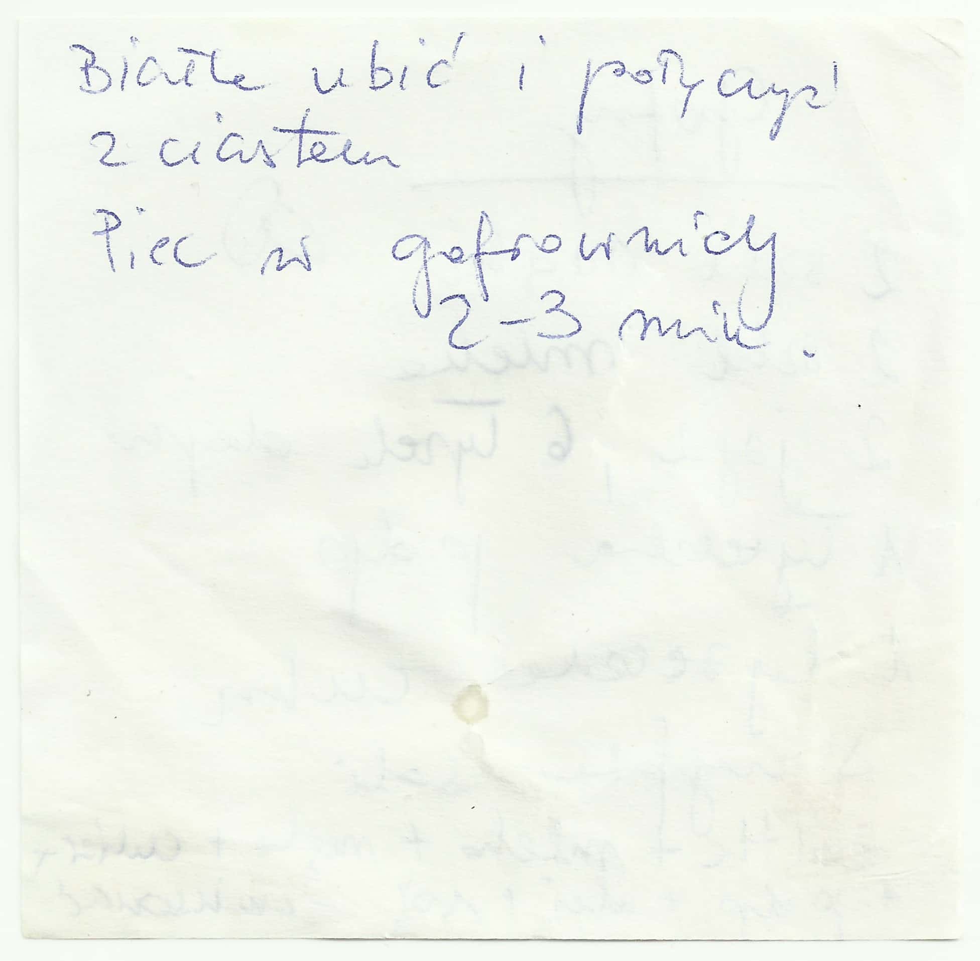 zeskanowany dokument, odręcznie pisany przepis kulinarny