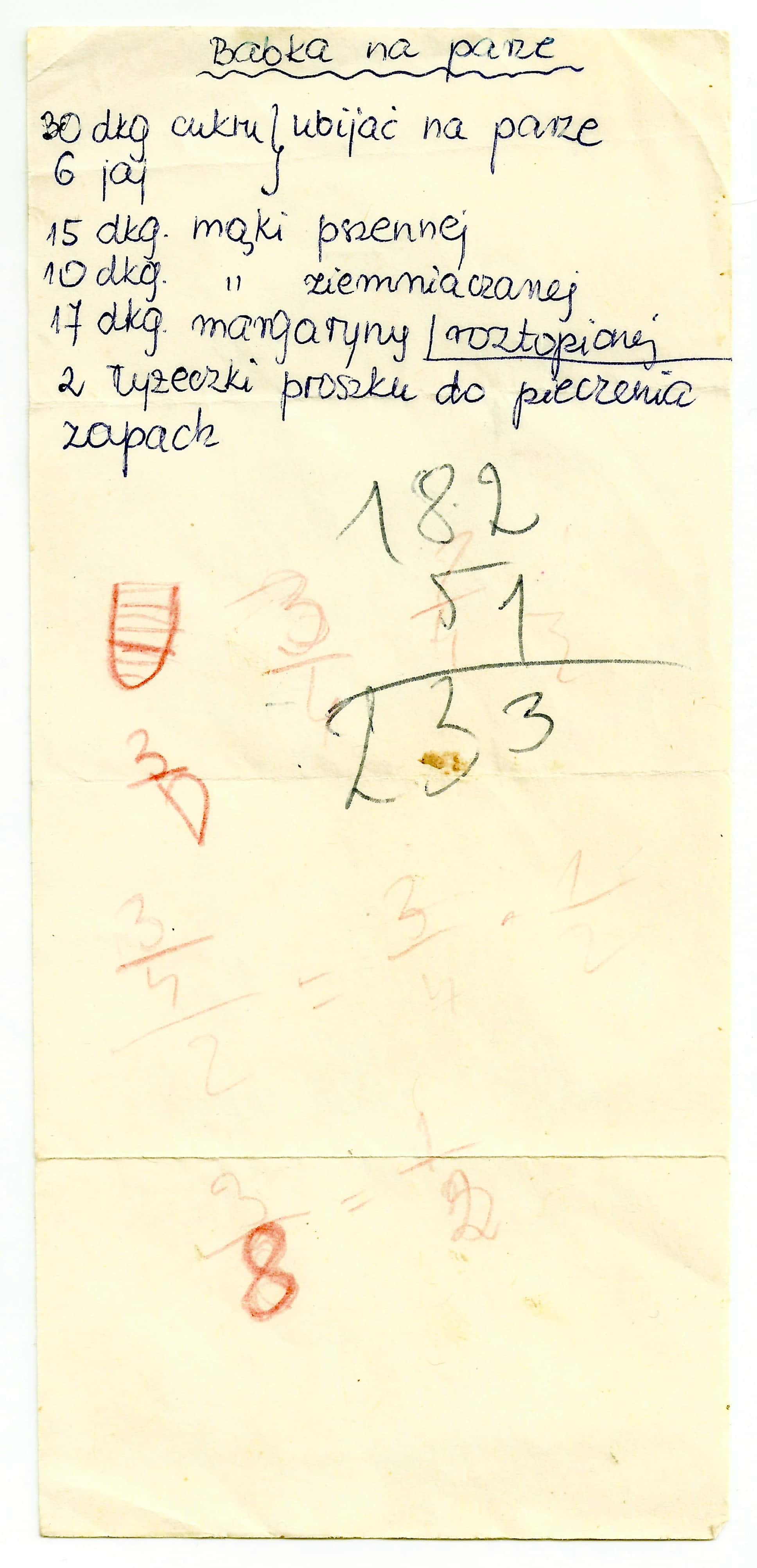 zeskanowany dokument, odręcznie pisany przepis kulinarny