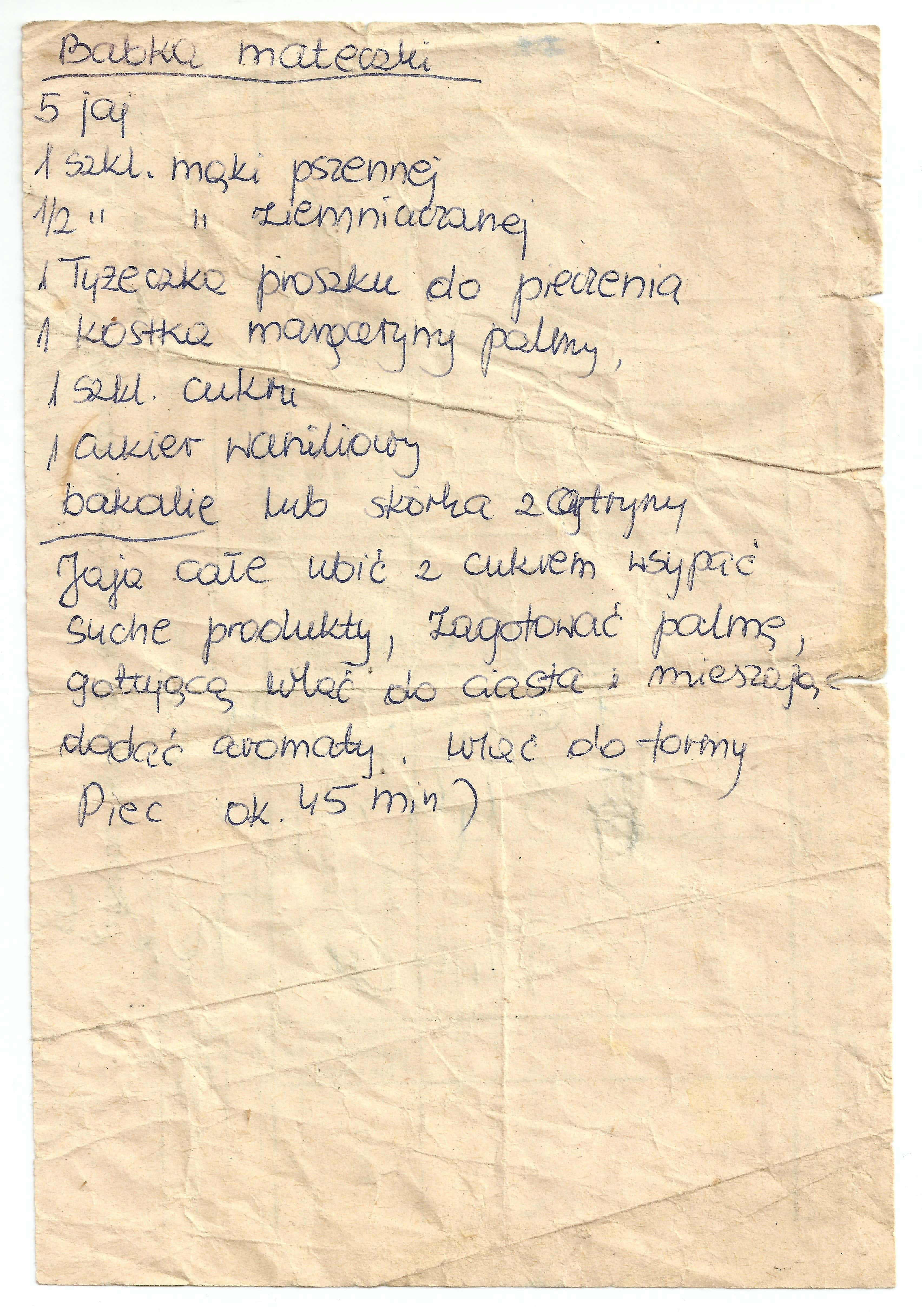 zeskanowany dokument, odręcznie pisany przepis kulinarny