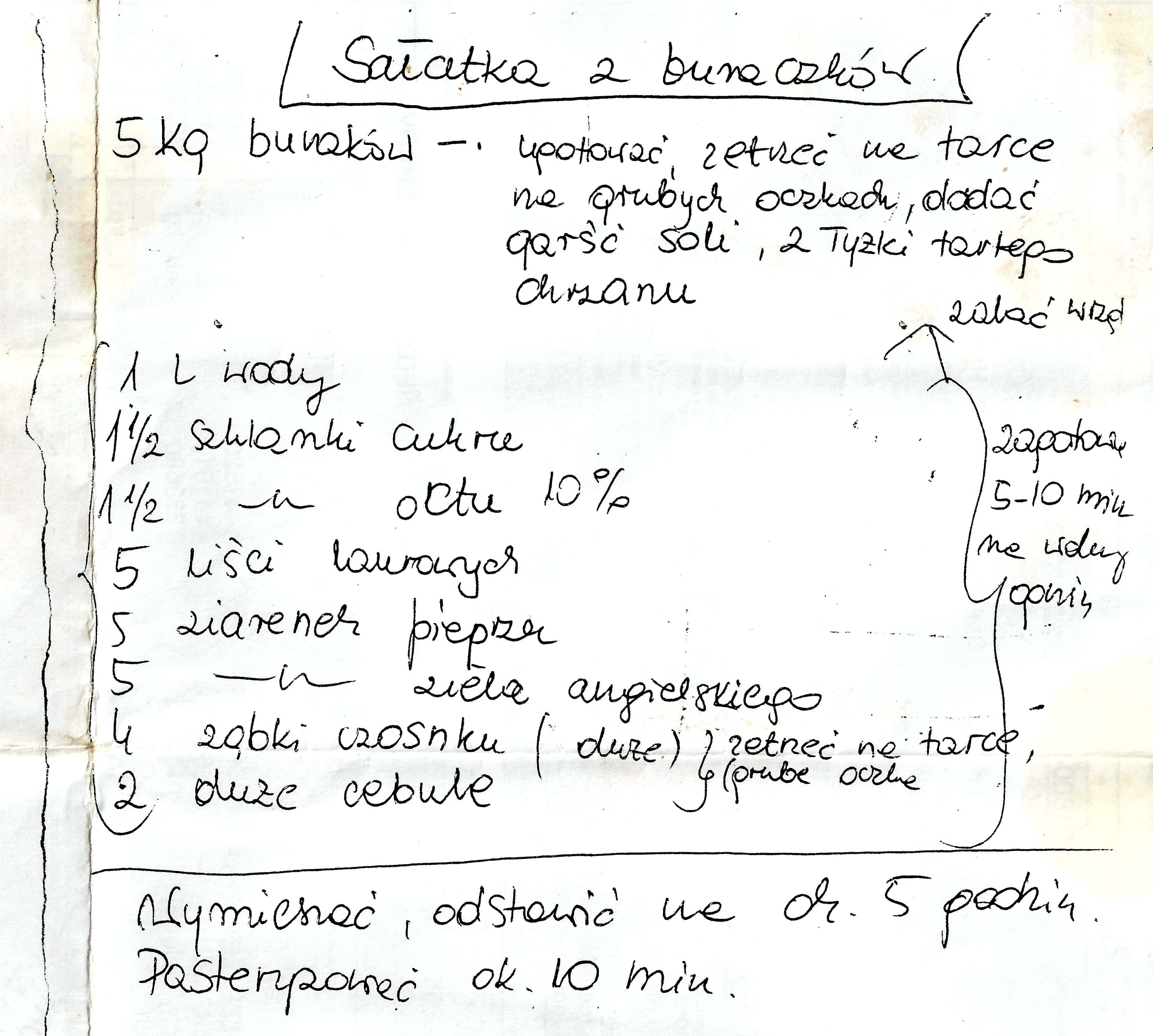 zeskanowany dokument, odręcznie pisany przepis kulinarny