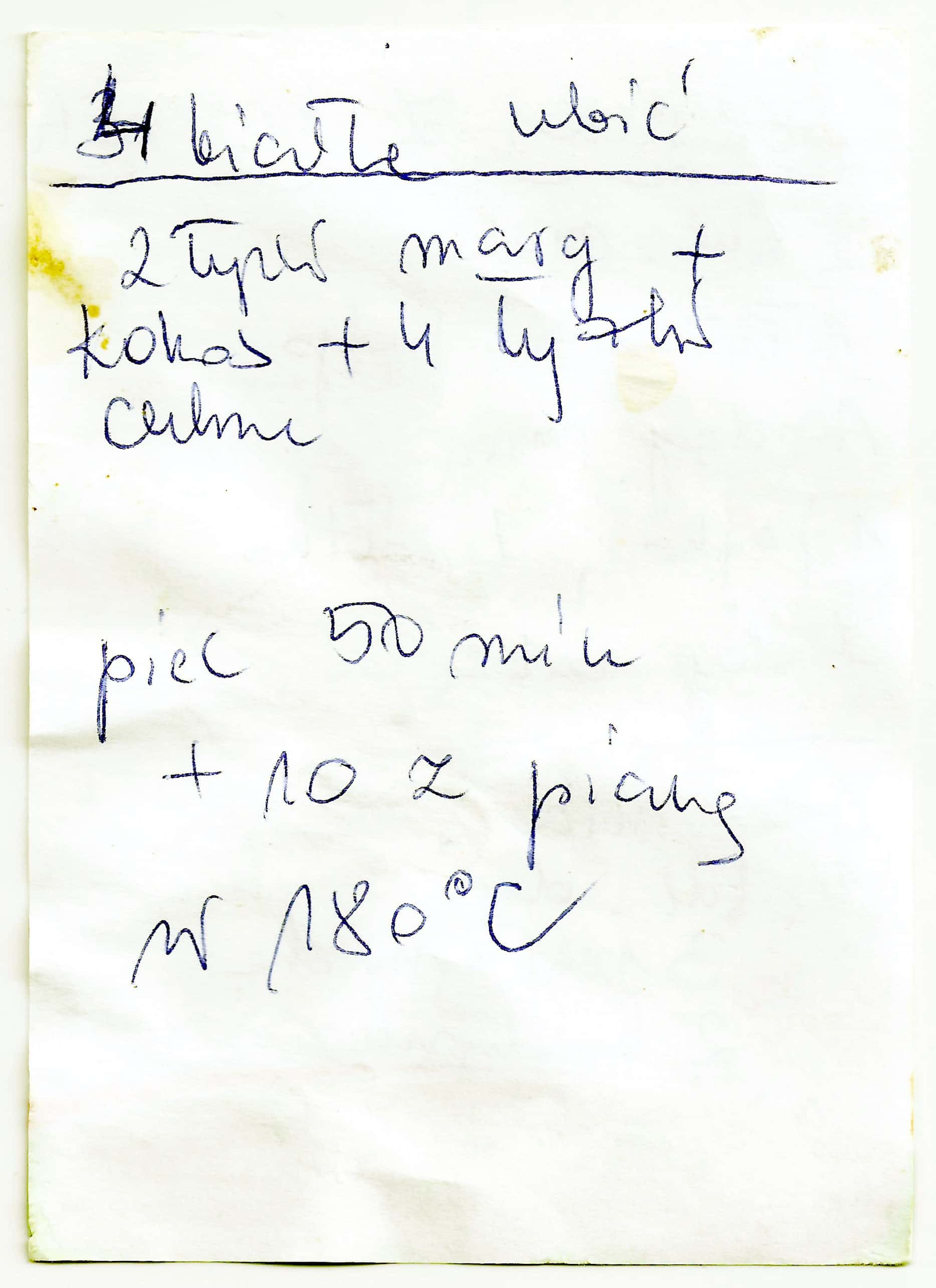 zeskanowany dokument, odręcznie pisany przepis kulinarny