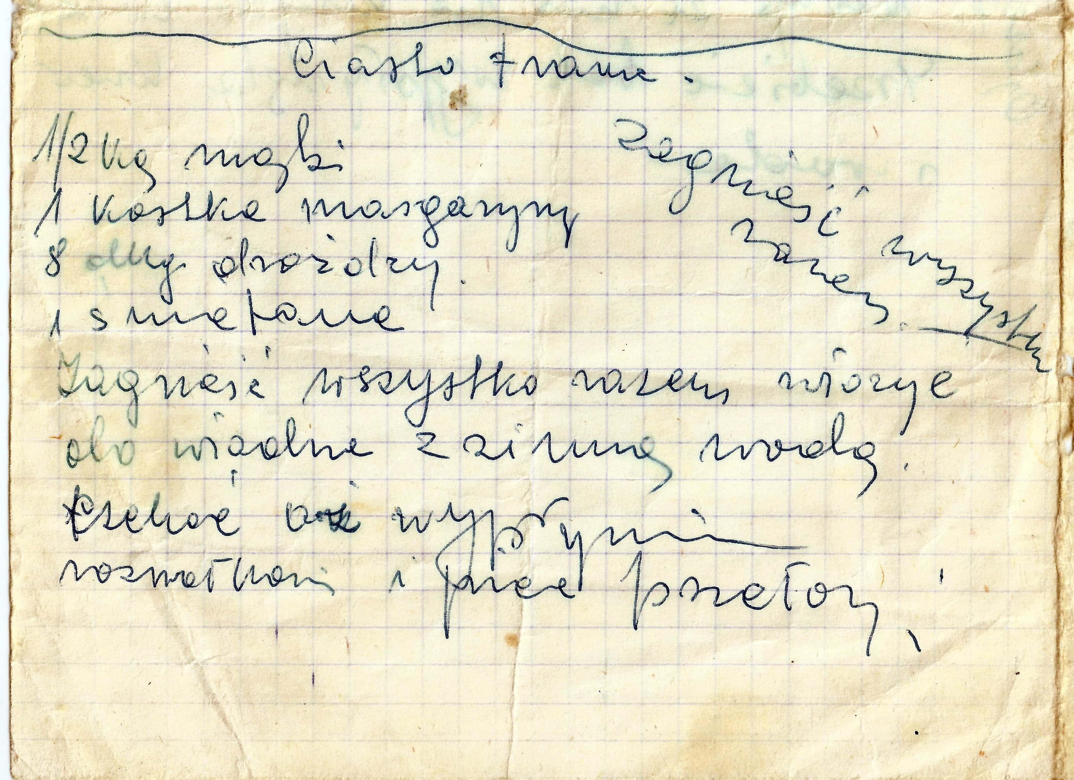 zeskanowany dokument, odręcznie pisany przepis kulinarny