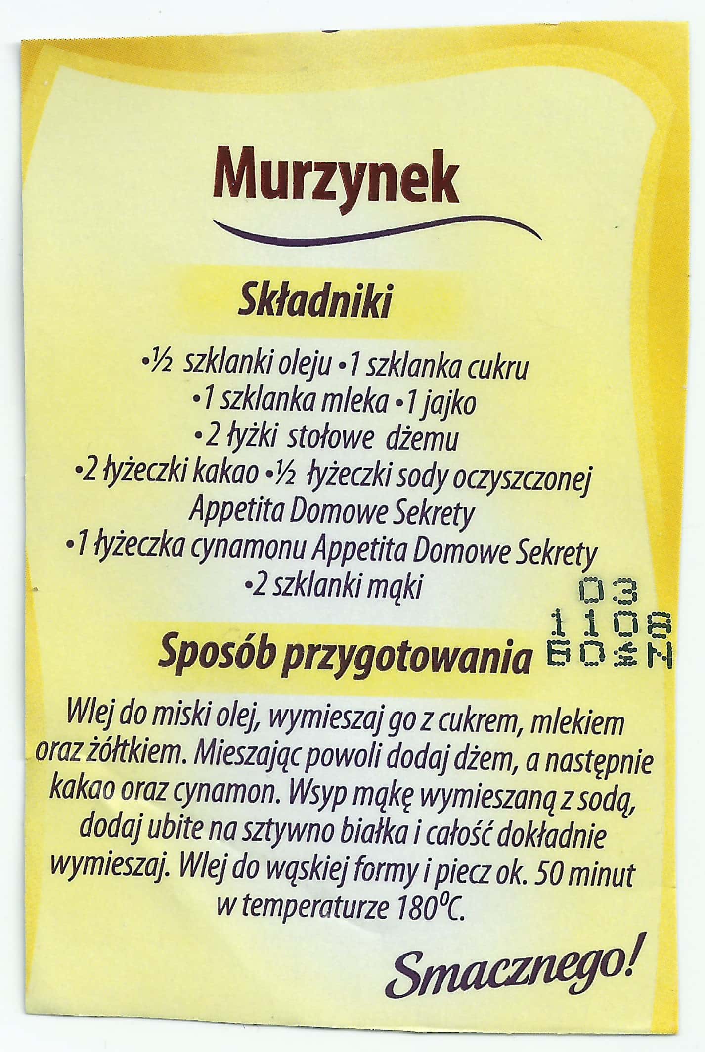 zeskanowany dokument, odręcznie pisany przepis kulinarny